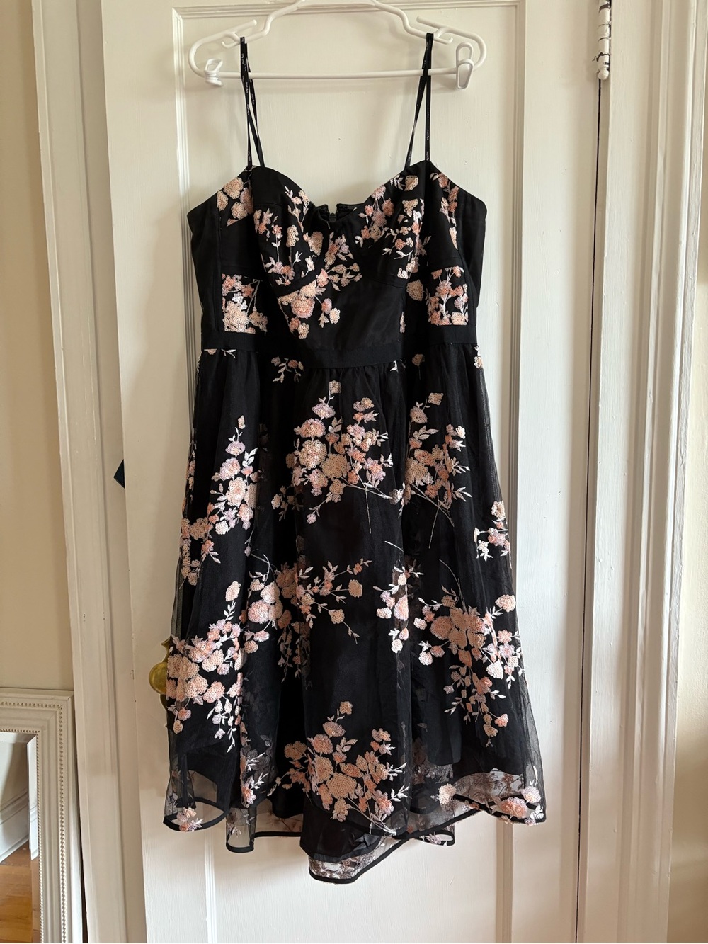 City Chic Black Dress with Pink Floral Beaded Embroidery